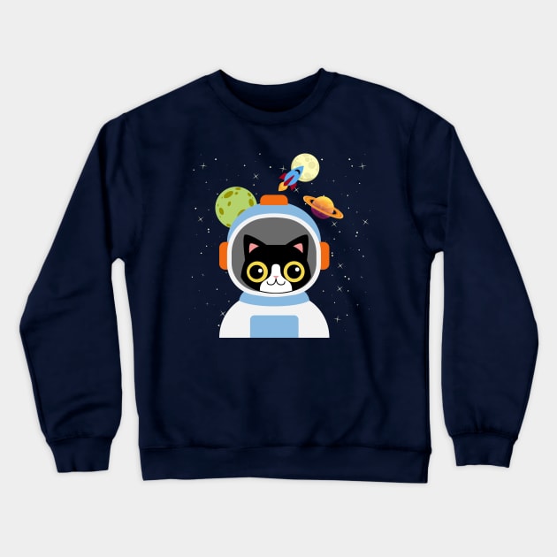 Happy Catstronaut Crewneck Sweatshirt by leBoosh-Designs